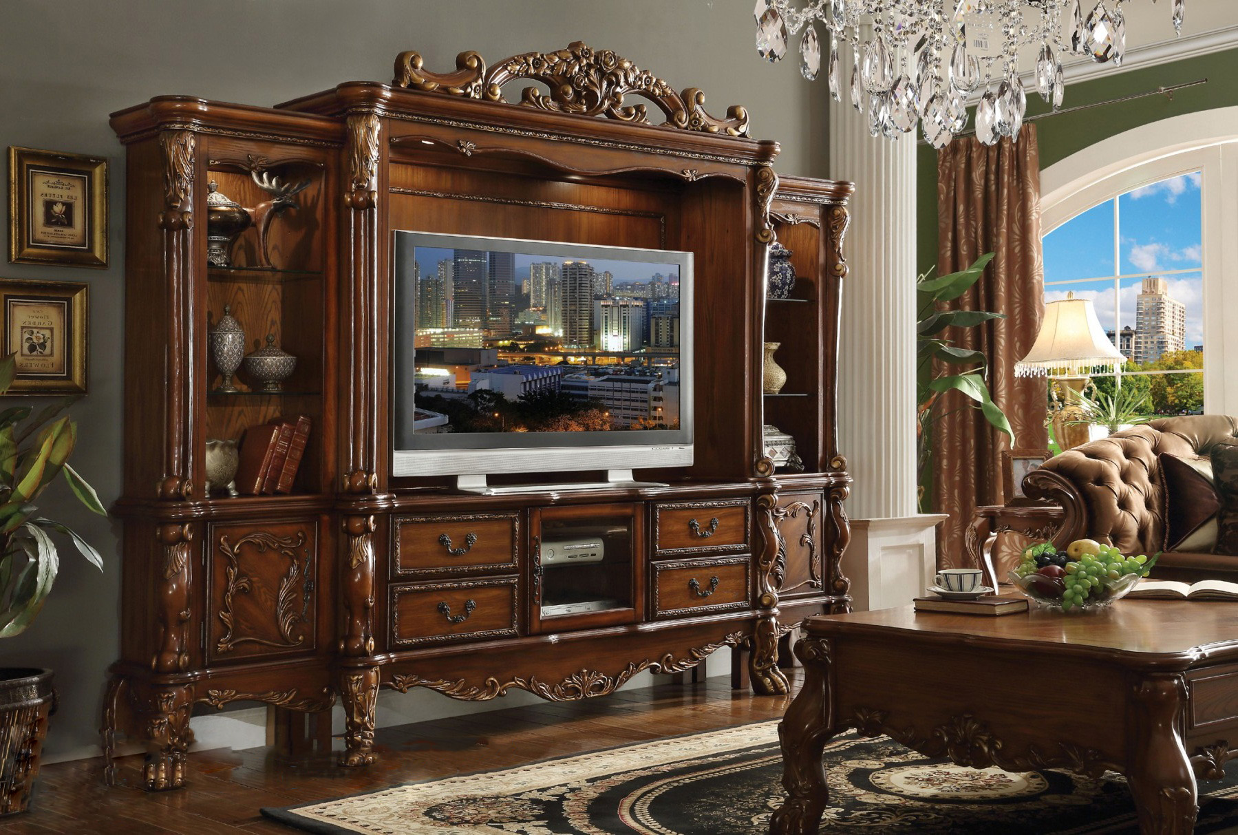 Bufet Tv Jati Mewah Ukir Jepara Dresden Tv Set Terbaru Pretentious Bufet TV N306 - Image 1