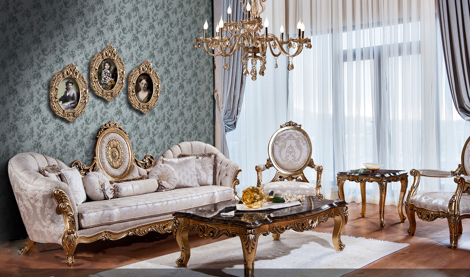 puloti-salon-takimi Luxurious Living Room Sets B41 - Image 1